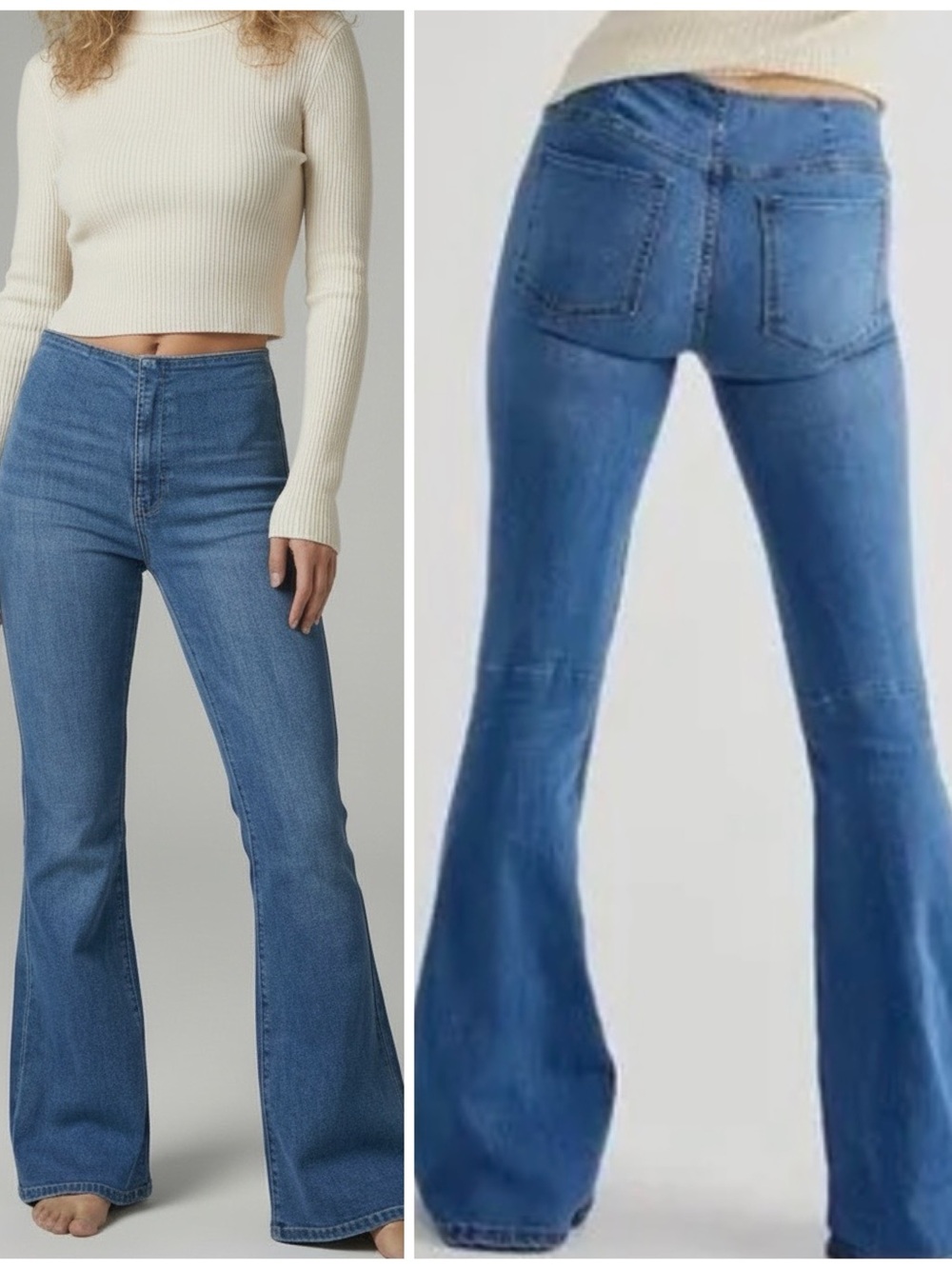 Free People High Rise Flare Jeans 29 Blue Pull On Boho Hippie Gypsy Festival